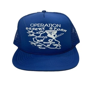 Vintage Operation Desert Storm Snapback Mesh Trucker Hat Cap Blue Iraq - Picture 1 of 11