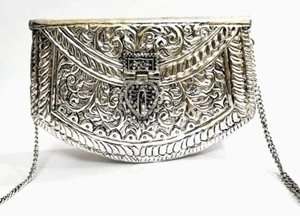 vintage brass metal bag purse embossed floral design bridal clutch - Picture 1 of 10