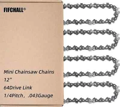 Paquete de 4 cadenas de motosierra de 12 pulgadas paso 1/4 LP calibre .043 64 eslabones de transmisión, sierra de poste Foto 1 de 4