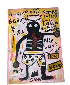 JEAN MICHEL BASQUIAT-POSTCARD PAINTING ON CARDBOARD-SIGNED - Picture 1 of 2