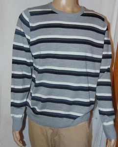Size Large New York Yoki Men Gray, White, Black Stripe Sweater - Picture 1 of 3