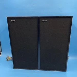 Vintage Philips 70FB242/15P Bookshelf Wired Speakers Pair Black Belgium 4ohm - Picture 1 of 17