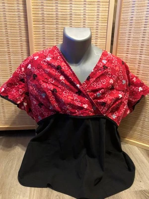 Scrubs Scrub Top Cartoon Disney Mickey and Minnie Mouse Ears 2X 2XL (H79) - Image 1 of 4
