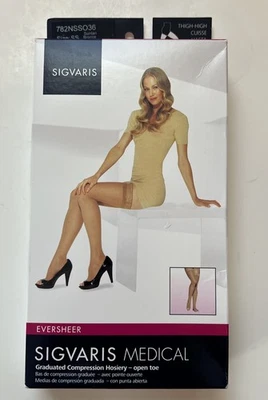 Sigvaris New In Box Thigh High Compression Hosiery Sz SS 20-30mm Suntan Open Toe - Image 1 of 4