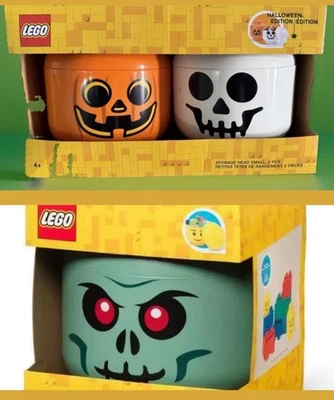 LEGO HALLOWEEN STORAGE HEADS SET of 3 PUMPKIN, SKELETON & ZOMBIE —SMALL 6” *NEW - Image 1 of 4