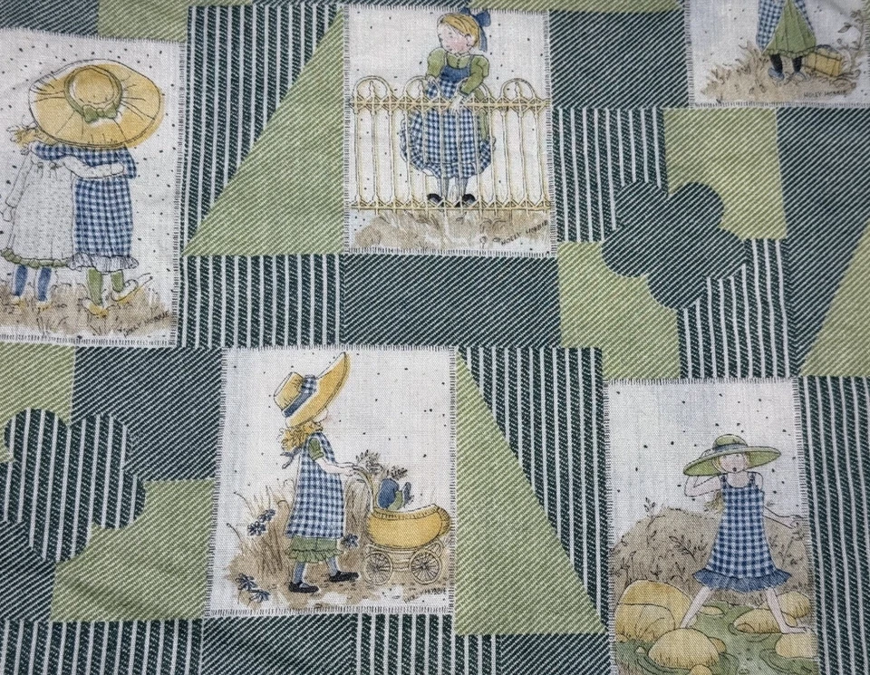 2 Yd American Greetings Holly Hobbie Fabric Denim Blue And Green Patchwork RARE - Image 1 of 4