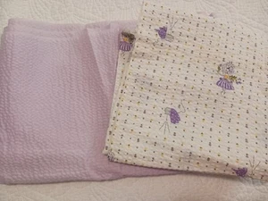Vintage Seersucker Fabric Purple White Yellow Dancers & Cameras + Lilac Solid - Picture 1 of 10