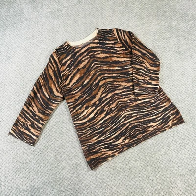 TALBOTS 100% Cashmere Tiger Print Brown/Black Animal Print Crewneck Sweater L - Image 1 of 4