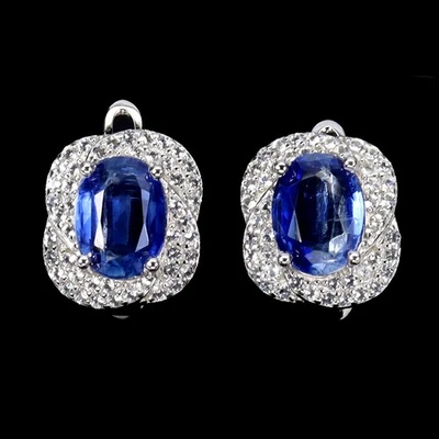 925 Sterling Silver Earrings Oval Kyanite 8x6mm Topaz Natural Gemstone Jewelry - Image 1 of 4