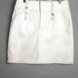 Ett Twa Anthropologie White Denim Skirt Button Detail Size 10 Coastal Cowgirl - Picture 1 of 10