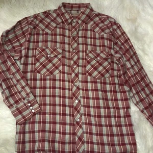 Big Mac Men Shirt Workwear Long Sleeve Size Large Snap Buttons Red Plaid - Picture 1 of 6