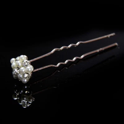 Silver Swarovski Rhinestone Mini Pearl Cluster Bridal Hair Pin - Set Of 6  - Image 1 of 4