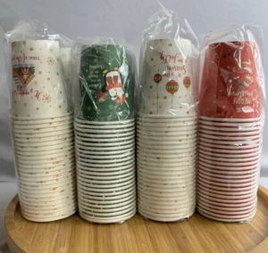 300 Pcs Christmas Holiday Disposable Paper Cup 9 oz Tea /Coffee Cups~4 Styles - Picture 1 of 6