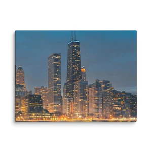Chicago Night Skyline Panoramic Picture Art Print Reproduction on Canvas - Picture 1 of 43