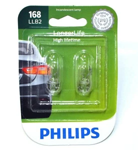 Philips LongerLife 168 5W Two Bulbs License Plate Tag Light Replace Plug Play - Picture 1 of 7