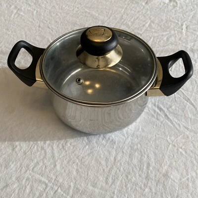Vintage Edelstahl Rostfrei 18 10 Designed In Germany 7 Inch Pot 24 Carat Gold - Image 1 of 4