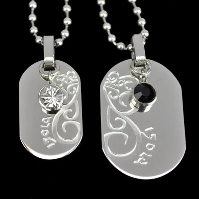 Partnerkette Ranken Edelstahl Kristall Strass 2 Partner Anhänger + 2 Ketten NEU - Bild 1 von 3