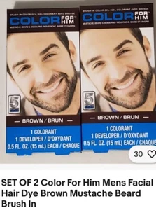 SET OF 2 Color For Him Mens Facial Hair Dye Brown Mustache Beard Brush In - Picture 1 of 1