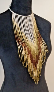Seed Bead Fringe African Tribal Style Statement Necklace Choker Bib Chevron - Picture 1 of 9