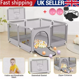 Baby Playpen Portable Child Safety Yard Activity Center with Basketball Hoop UK - Picture 1 of 17