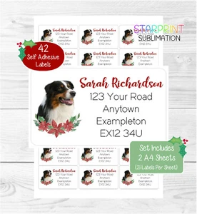 Australian Shepherd Hund 42 personalisierte Weihnachten Adressetiketten/Aufkleber - Nr.2 - Bild 1 von 1