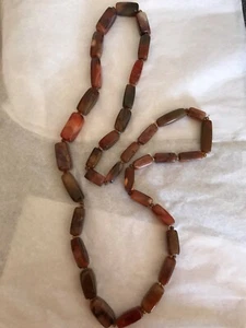 Vintage Polished Stone with Small Gold Tone Beads Necklace Heavy 40"  - Picture 1 of 3