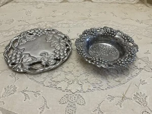 2 Arthur Court Grape Vine Pieces 2000 7.5” Trivet 1995 6” Bowl / Wine Coaster - Picture 1 of 10