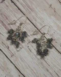 Silver Blue Crystal Drop Pierced Cluster Earrings Handmade New - Picture 1 of 3