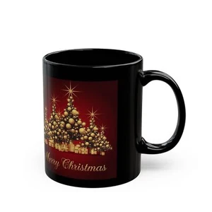 Taza Feliz Navidad Roja, Dorada y Negra Idea de Regalo de Navidad Taza de Café - Imagen 1 de 3