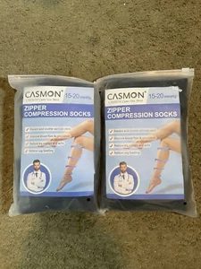 Lot 2 Packs . Casmon 15-20 mmHg Zipper Compression Socks - Picture 1 of 4