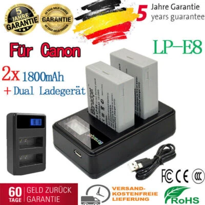 BONACELL 2x batteria 1800mAh + doppio caricatore USB per Canon LP-E8 EOS 550D 600D 650D 700D X6