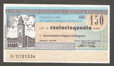 Italy - Banca Popolare di Bergamo 150 Lire 9.12.1976; UNC; BPBG.013; Miniassegni Cover