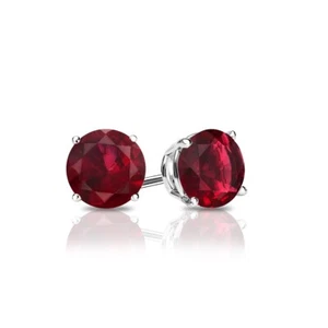 925 Sterling Silver Round Lab Created Ruby Stone Studs Earrings 6mm - Picture 1 of 2