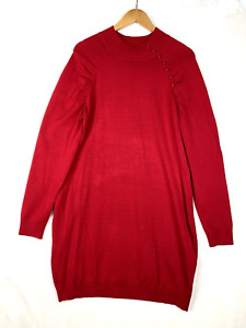 Derek Heart Dress Womens Plus 2X Sheath Red Mock Neck Knit Buttons Stretch
