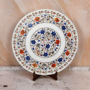 16" White Marble Decorative Plates For Dining Luxury Table Look Stone Arts Decor - Picture 1 of 10