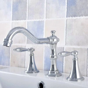 Chrome Brass Deck Mount 3 Holes Bath Tub Mixer Tap Widespread Bathroom Faucet - Picture 1 of 10