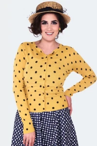 Women Retro YELLOW POLKA DOT CARDIGAN Vintage Style Cardigan - Picture 1 of 5