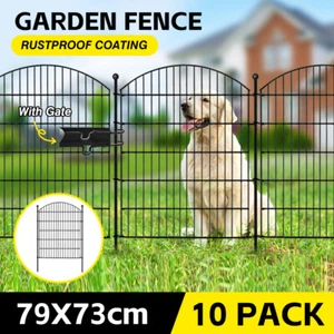 10 Panels Garden Fence With Gate Metal Animal Barrier Wire Border Ground Stake - Picture 1 of 9
