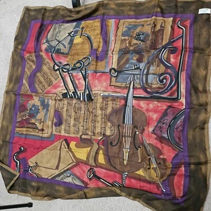 Vintage Silk ALBERT NIPON Colorful Square Scarf Music Theme 34" Korea LN - Picture 1 of 8