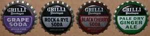 Vintage soda pop bottle caps GRILLI BEVERAGES Collection of 4 different unused - Picture 1 of 3