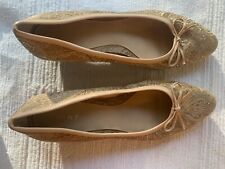 Nine & Company Gold Brocade Shoes Womens 7M Kitten Heel Textile Leather New