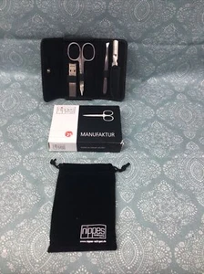 Solingen Manicure Set 4 Piece Stainless Steel Nickel-Free Genuine Black Cowhi... - Picture 1 of 4