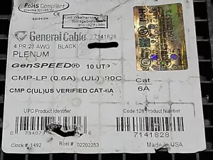 Cable General 7141828 23/4P GenSPEED 10 UTP Cat6A 10GX 10G Pleno Negro /50 ft - Imagen 1 de 12