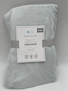 Pottery Barn Baby Kids Belgian Flax Linen Crib Skirt 16" Drop Light Blue #104B - Picture 1 of 2