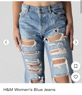 Pantalones de mezclilla para mujer H&M desgastados tiro bajo boyfriend azules talla 10 botones mosca Foto 1 de 4