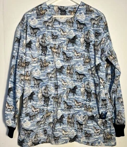 Vintage Scrub Coat Labor Jacke Pferde Western Größe L Made In USA Blau Grau - Bild 1 von 6