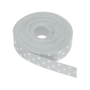 Nastro Grosgrain 25 iarde 1 pollice grigio punti bianchi, fiocco decorazione confezione regalo artigianale - Foto 1 di 7