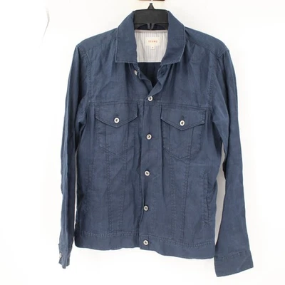 beams workshirt jacket mens Medium linen flax button up pockets indigo blue - Image 1 of 4