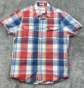 Abercrombie Shirt Boys XL Red Blue Plaid Short Sleeve Muscle Fit Pocket Summer - Picture 1 of 16