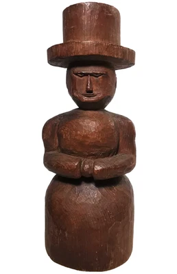RARE 19TH C AMERICAN FOLK ART HAND CARVED WOOD FIGURE NATIVE AMERICAN, W/TOP HAT - Image 1 of 4